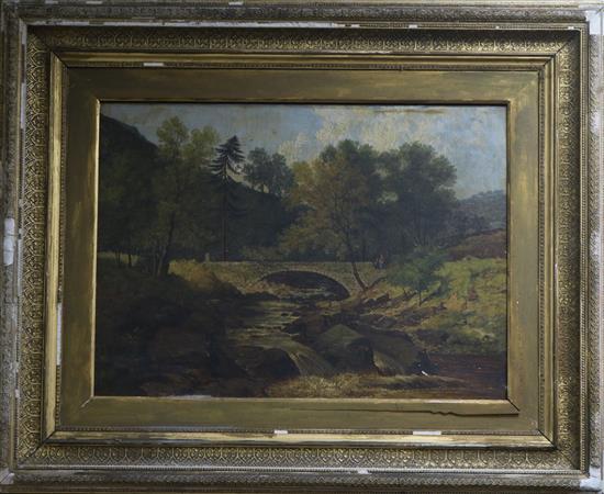 John Holland Senior (1829-1886) Lumb Bridg & Fall, Crimsworth and Milking Bridge, Golden Valley 16 x 22in.
